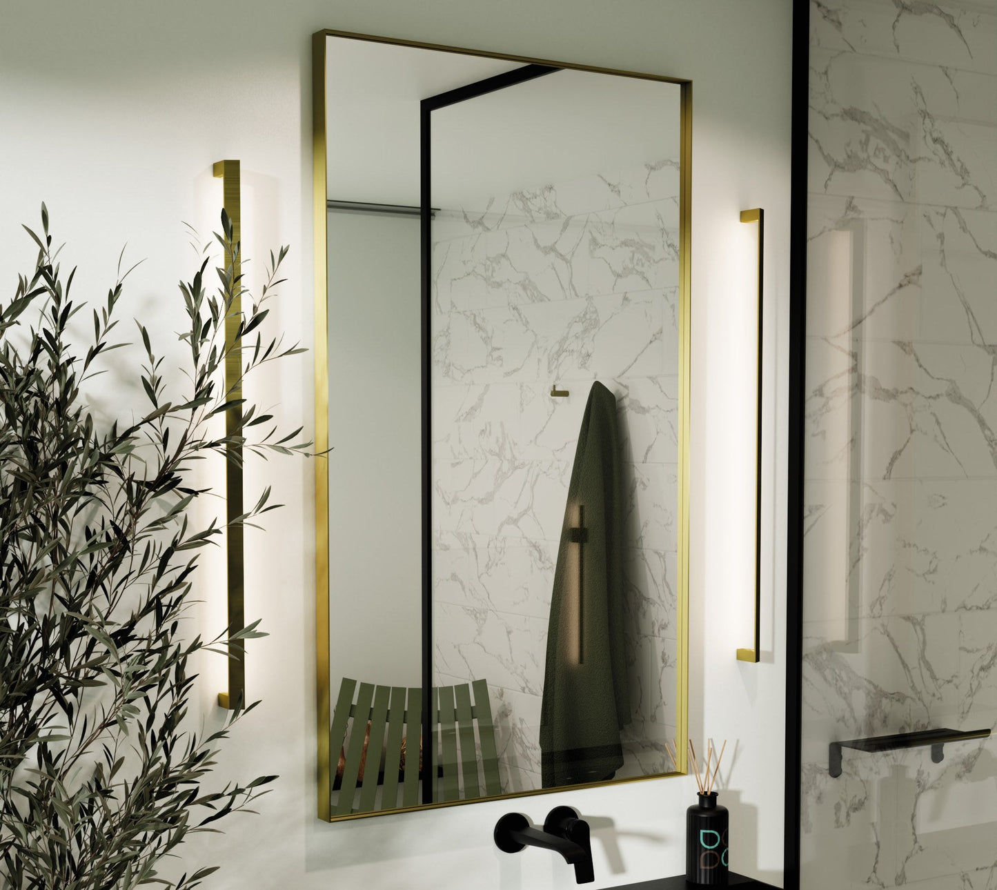 Origins Living Newington Rectangular Mirror in a bathroom setting