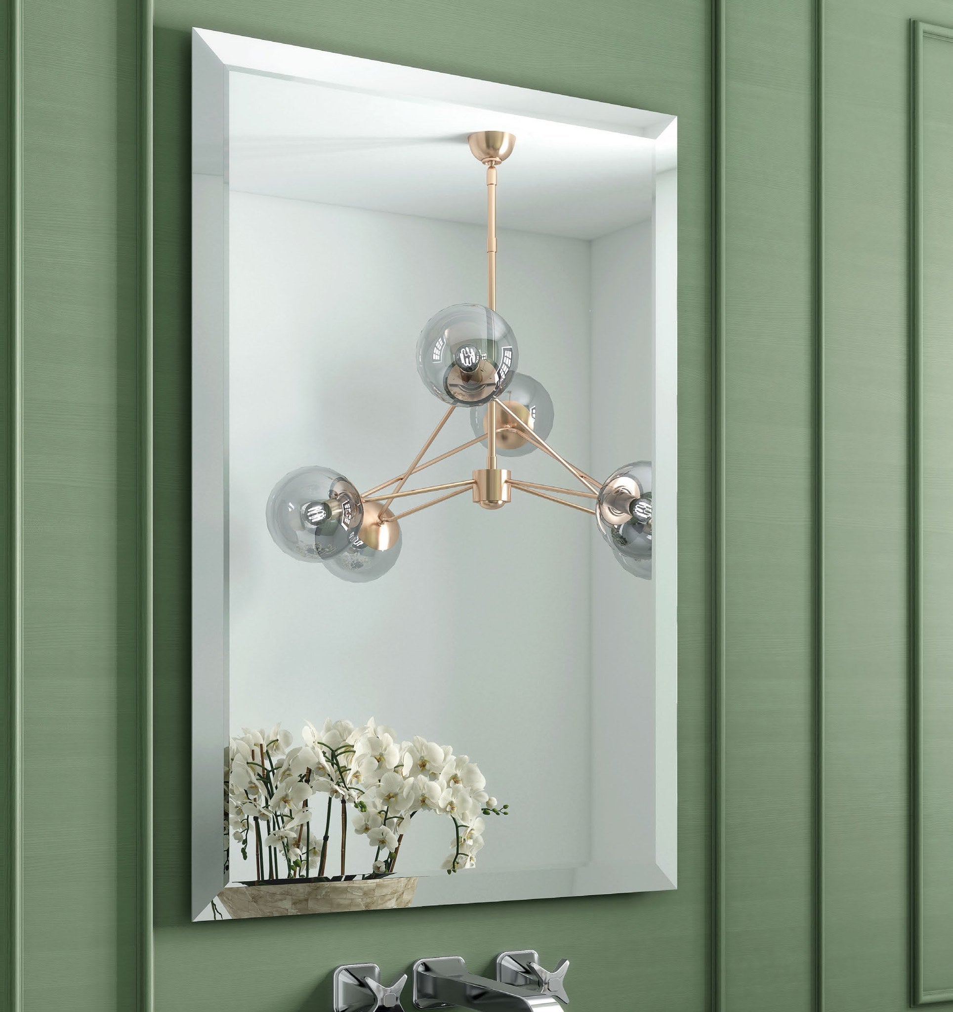 Origins Living Porterhouse Rectangular Mirror in a bathroom setting