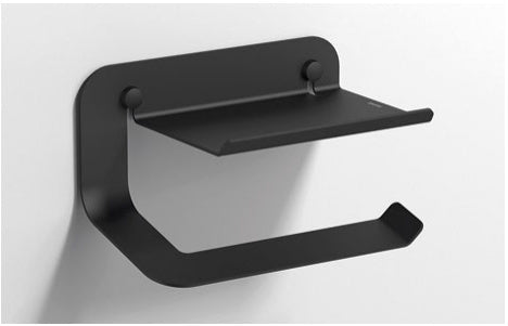 Origins Living Quick Toilet Roll Holder with Shelf in Matt Black