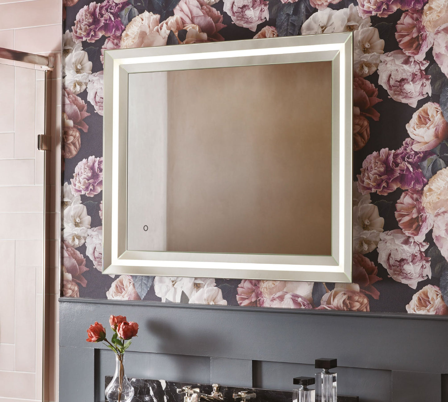 Origins Living Ravenna Light LED Mirror in a bathroom setting