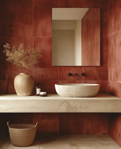 Origins Living Slim Rectangular Mirror in a bathroom setting