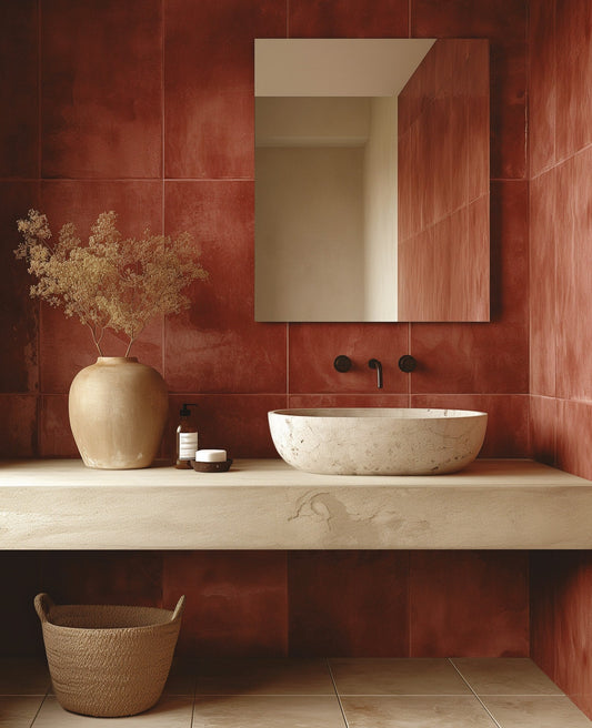 Origins Living Slim Rectangular Mirror in a bathroom setting
