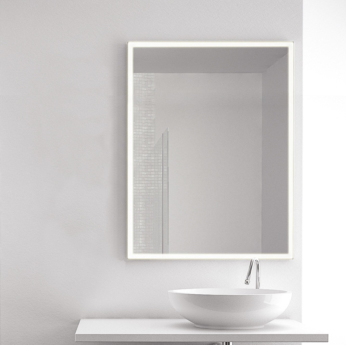Origins Living Solid LED Mirror in a bathroom setting
