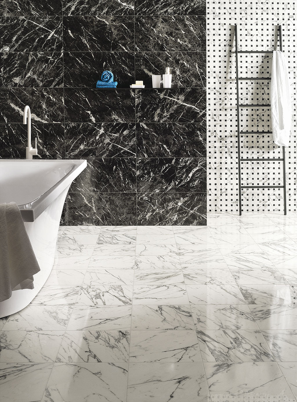 Fioranese Prestige Mosaico Weave with Statuarietto and Carnico Effect bathroom lifestyle