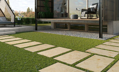 Coem Pietra Jura Beige gresX2 20mm outdoor porcelain paving, laid installation