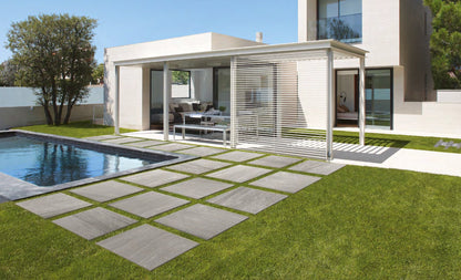 Coem Pietra Valmalenco Grigio gresX2 20mm outdoor porcelain paving, laid installation