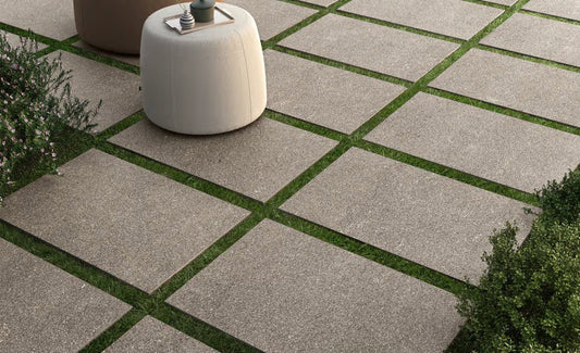 Coem Porfirica Grey gresX2 20mm outdoor porcelain paving, laid installation