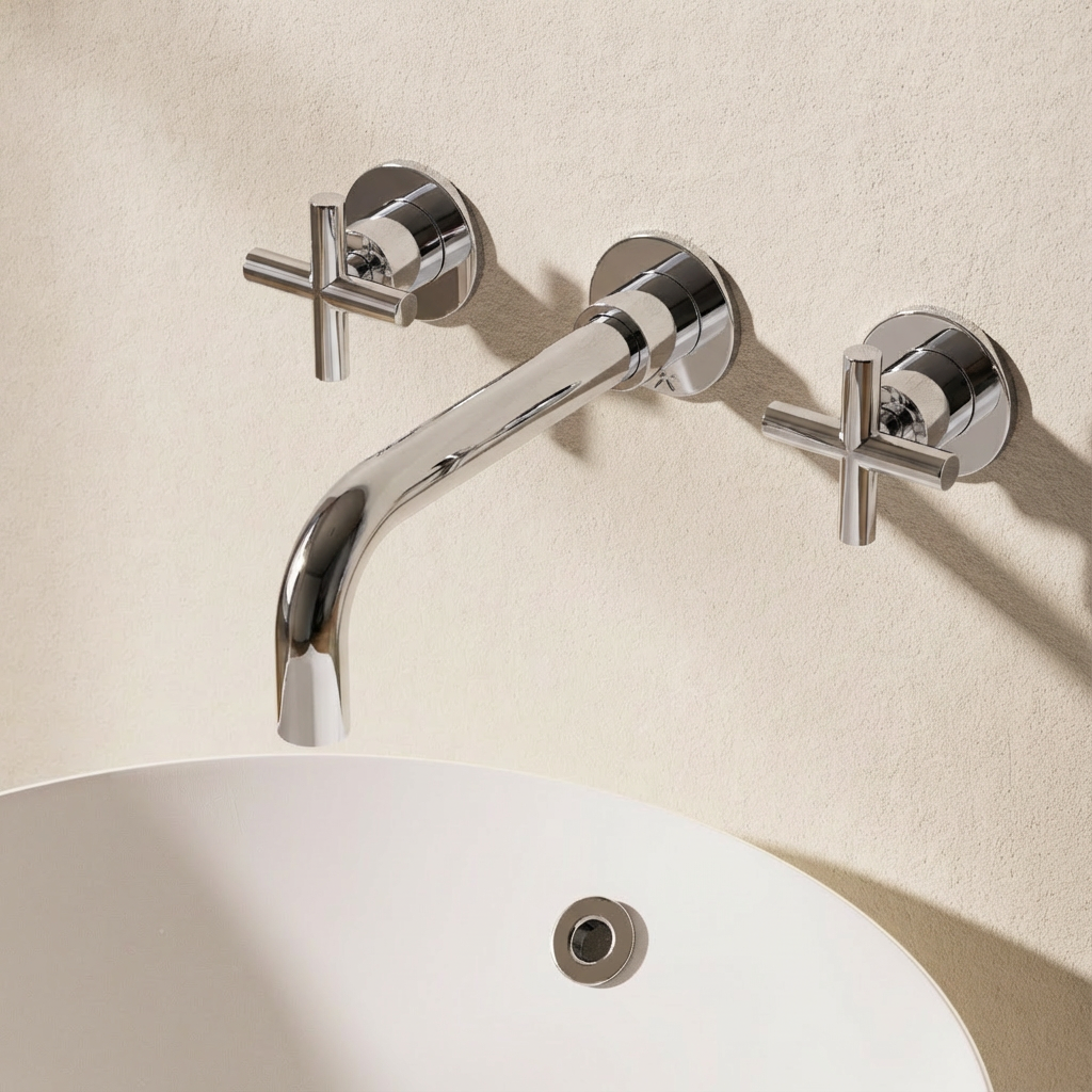 Crosswater MPRO Crosshead 3 Hole Wall Basin Tap Chrome