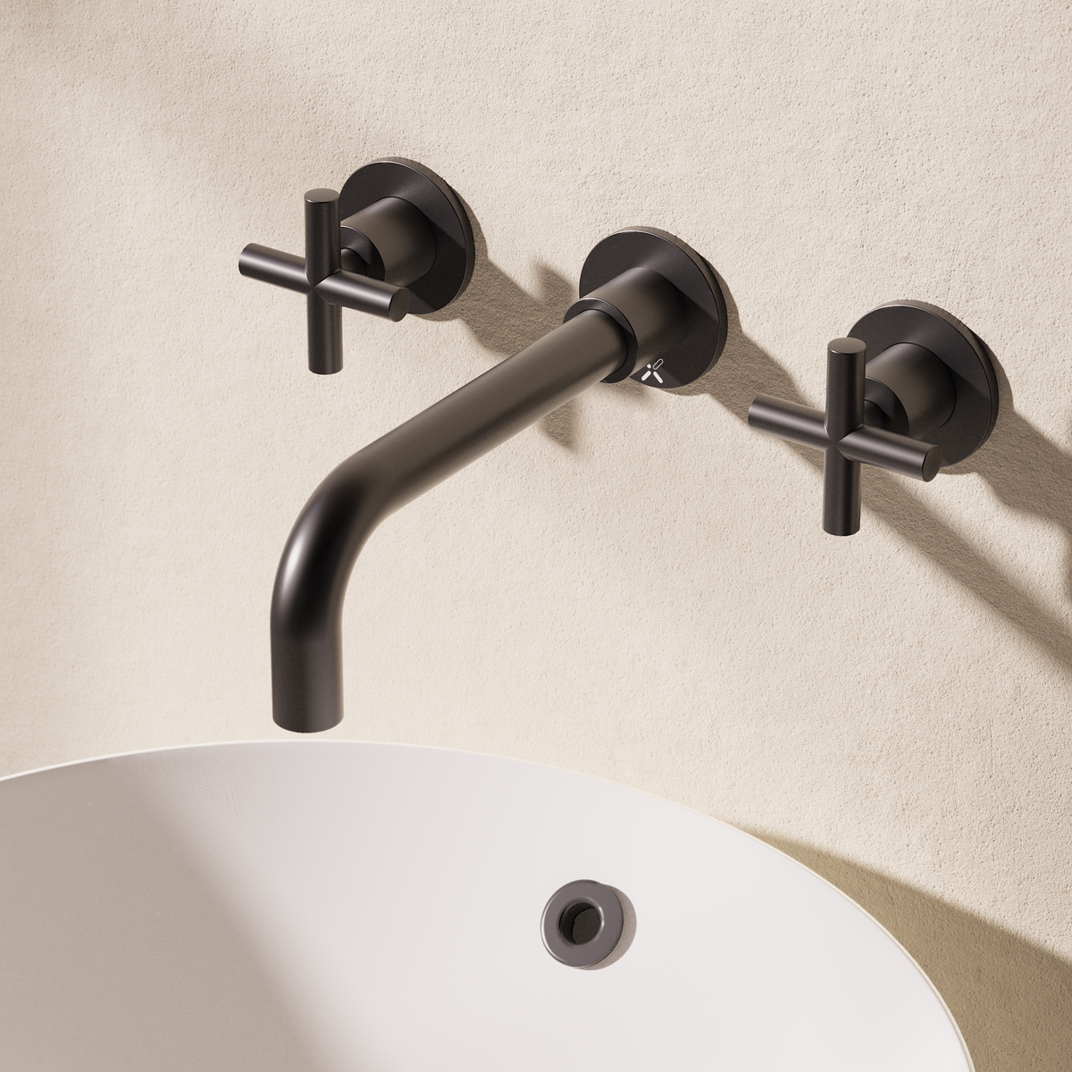 Crosswater MPRO Crosshead 3 Hole Wall Basin Tap Matt Black