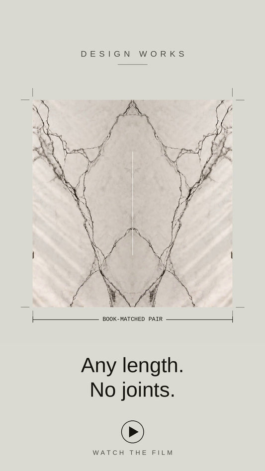 Design Works Bespoke worktops launch video: any length, no joints, in Prestige, Castle Grey Etched Vein and Microstone Trani Beige