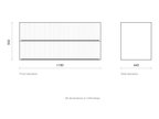 GSI Pura Ribbed 122 two drawer unit dimensioned drawing, 1190 x 445 x 550 mm