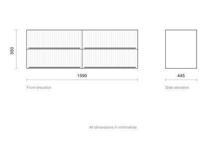 GSI Pura Ribbed 162 four drawer unit dimensioned drawing, 1590 x 445 x 550 mm