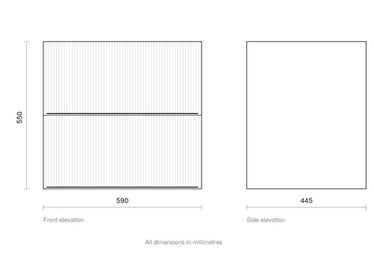 GSI Pura Ribbed 62 two drawer unit dimensioned drawing, 590 x 445 x 550 mm