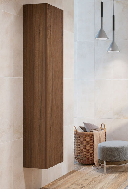 GSI Pura ribbed tall wall unit in walnut, bathroom setting