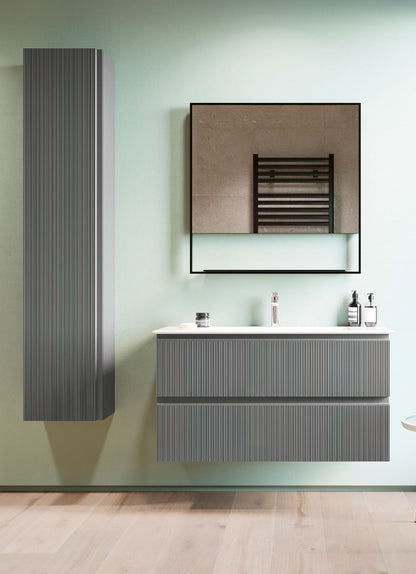 GSI Pura ribbed tall wall unit and vanity unit in matt sage