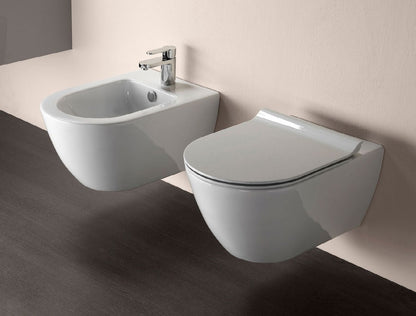 GSI Pura WC and bidet in gloss white, wall hung