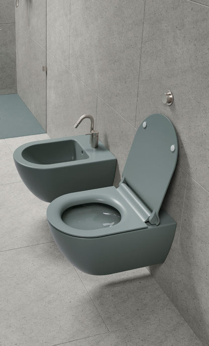 GSI Pura WC and bidet in matt agave, wall hung