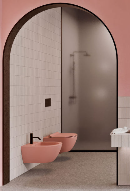GSI Pura WC and bidet in matt blush, wall hung