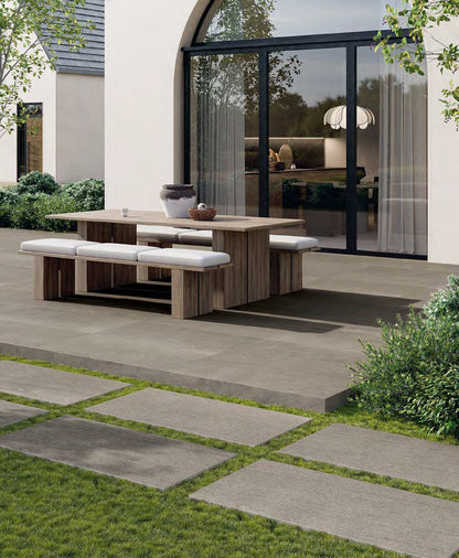 Coem Remixed Warm Grey gresX2 20mm outdoor porcelain paving, laid installation