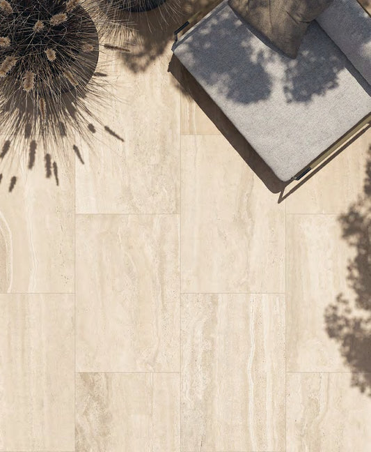 Coem Reverso Avorio gresX2 20mm outdoor porcelain paving, laid installation