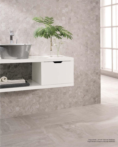 COEM Reverso grigio mosaico esagono bathroom lifestyle