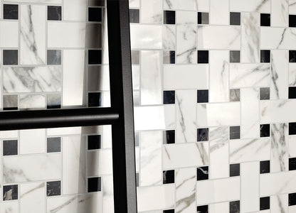 Fioranese Prestige Mosaico Weave in Statuarietto and Portoro Effect wall lifestyle