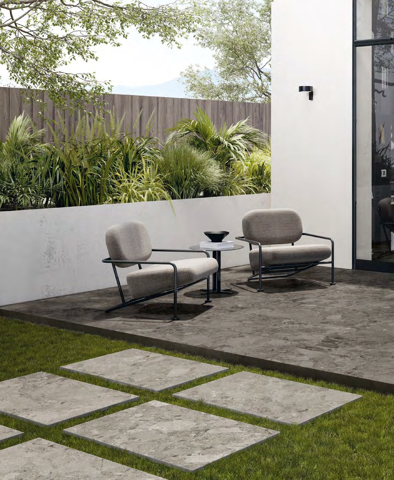 Coem Sassiepietre Grigio gresX2 20mm outdoor porcelain paving, laid installation
