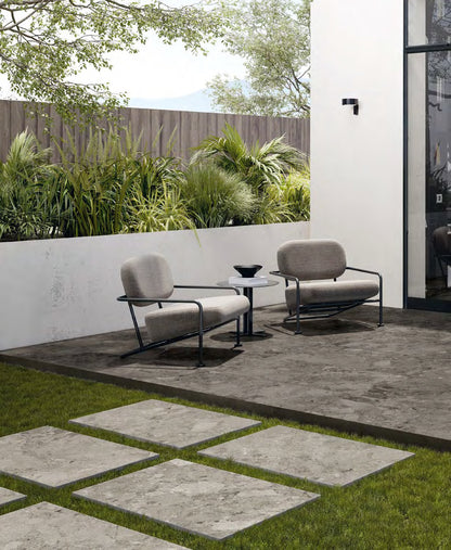 Coem Sassiepietre Grigio gresX2 20mm outdoor porcelain paving, laid installation