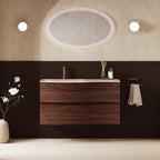 Crosswater Svelte 1000 Double Drawer Unit with Basin in American Walnut with Ice White Glass basin