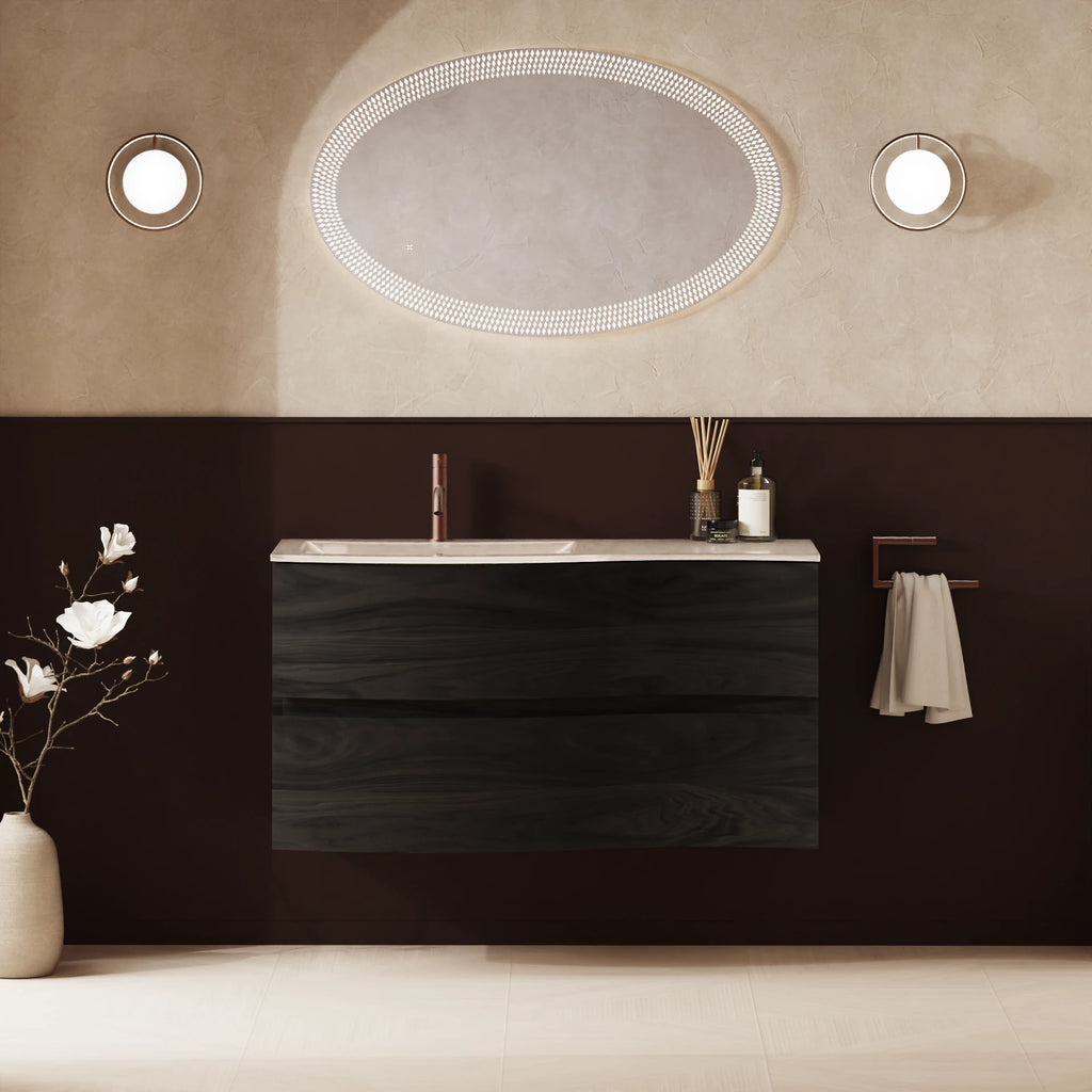 Crosswater Svelte 1000 Double Drawer Unit with Basin in Grey Ash with Ice White Glass basin
