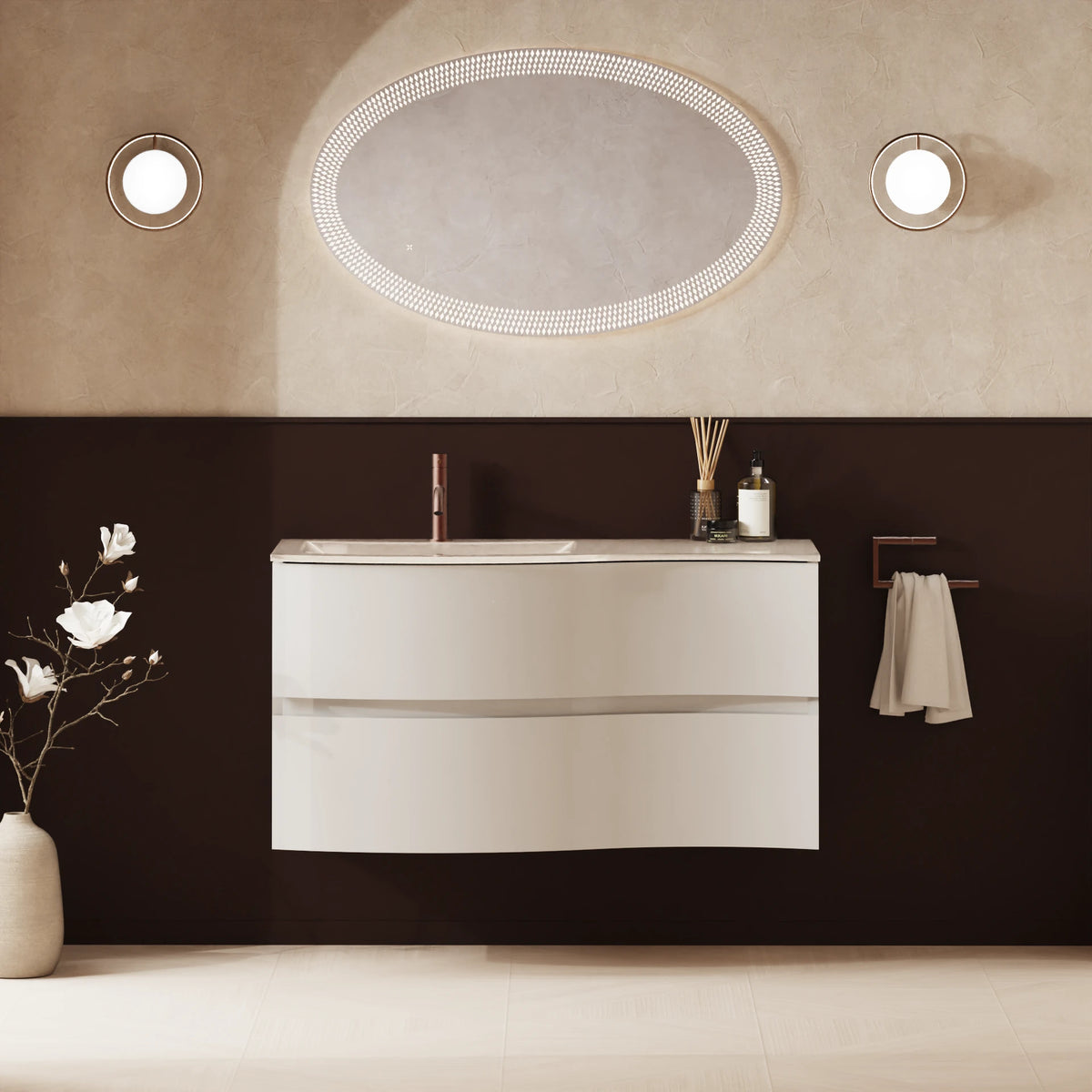 Crosswater Svelte 1000 Double Drawer Unit with Basin in White Gloss with Ice White Glass basin