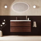 Crosswater Svelte 1000 Double Drawer Unit with Basin in American Walnut with Cast Mineral Marble basin