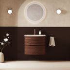 Crosswater Svelte 600 Double Drawer Unit with Basin in American Walnut with Ice White Glass basin