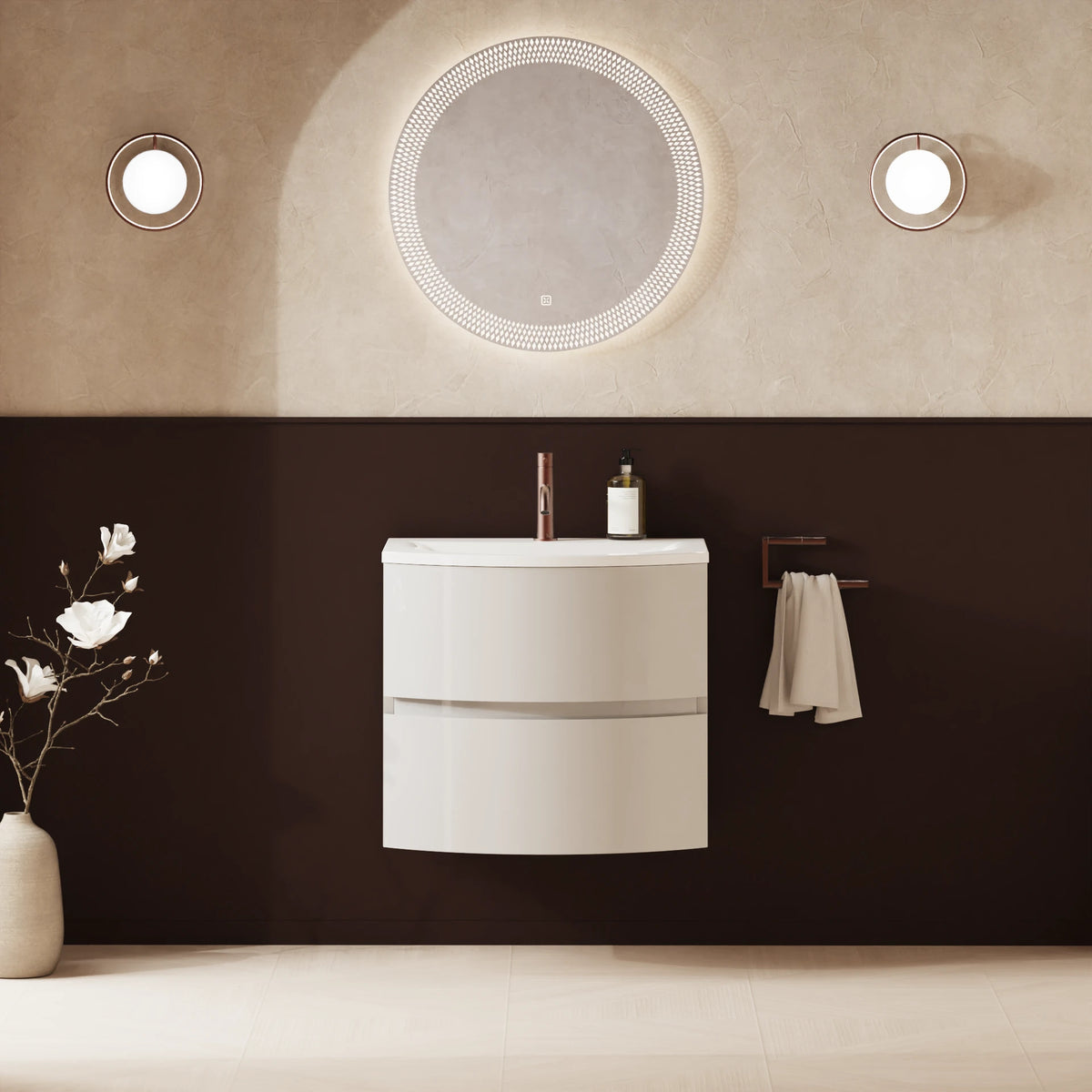 Crosswater Svelte 600 Double Drawer Unit with Basin in White Gloss with Cast Mineral Marble basin