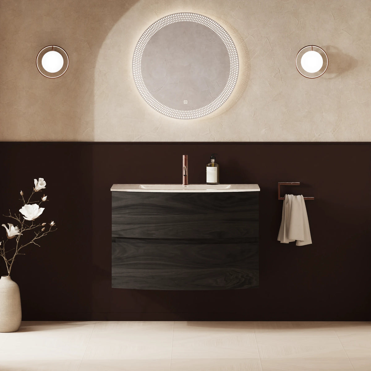 Crosswater Svelte 800 Double Drawer Unit with Basin in Grey Ash with Ice White Glass basin