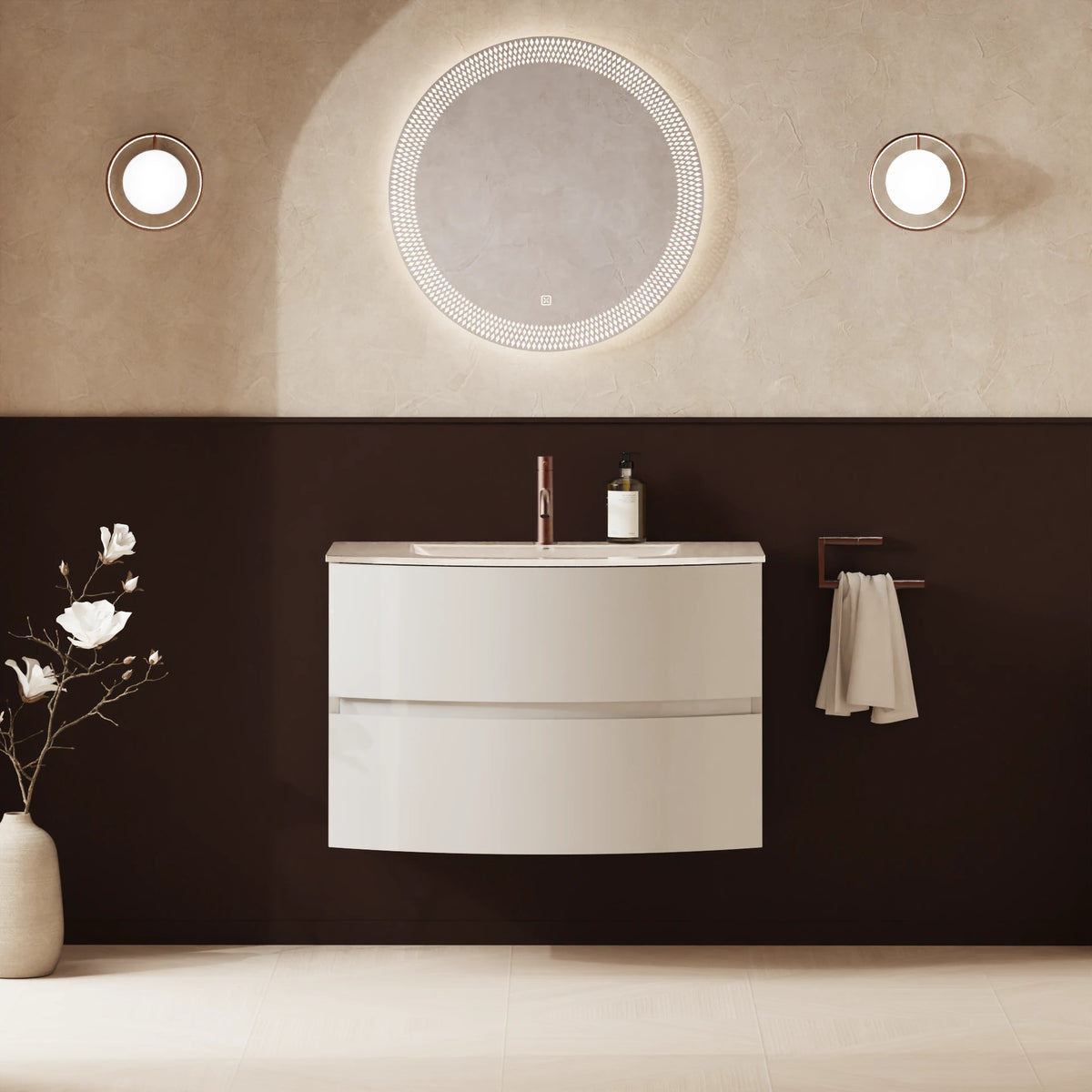 Crosswater Svelte 800 Double Drawer Unit with Basin in White Gloss with Ice White Glass basin