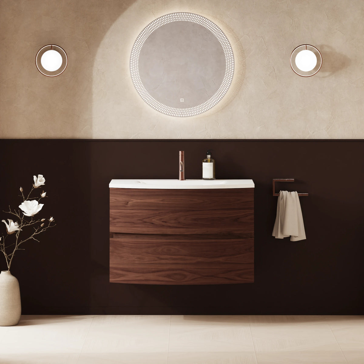 Crosswater Svelte 800 Double Drawer Unit with Basin in American Walnut with Cast Mineral Marble basin