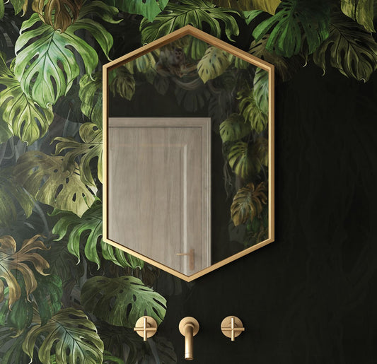 Origins Living Docklands Hexagonal Mirror in a bathroom setting