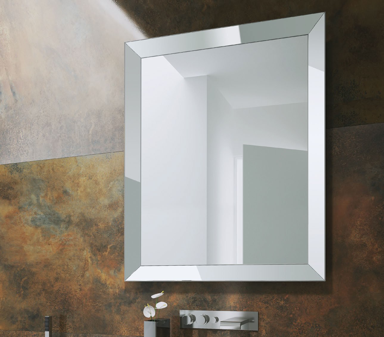 Origins Living Ravenna Mirror in a bathroom setting