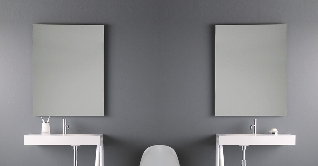 Origins Living Slim Rectangular Mirror in a bathroom setting