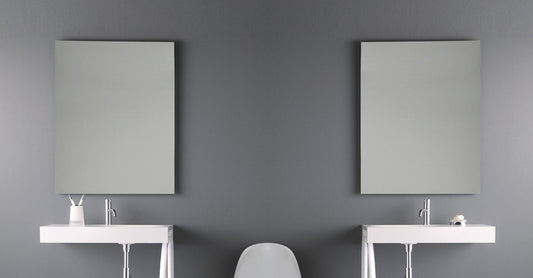 Origins Living Slim Rectangular Mirror in a bathroom setting
