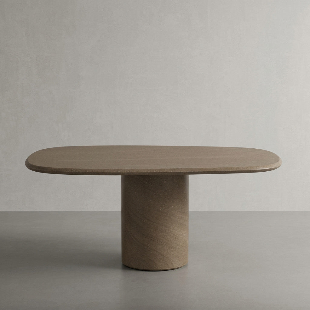Microcement dining table in Terra, a deep earth brown finish