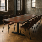 Oxidart liquid metal dining table, hand-finished and sealed with polyurethane lacquer