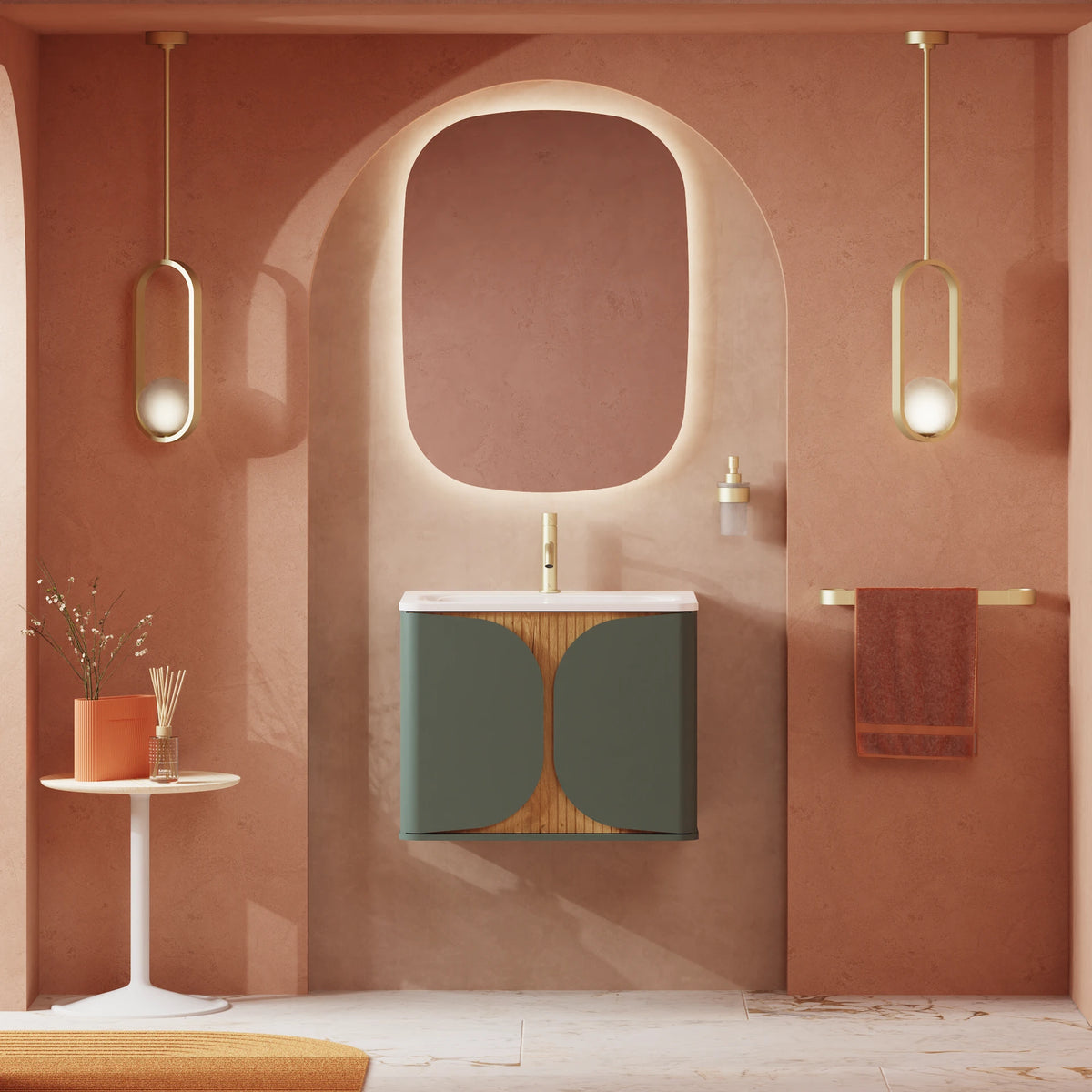 Crosswater Tambour 600 Wall hung Unit with Basin in Sage Green