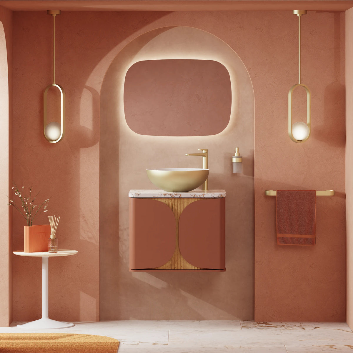 Crosswater Tambour 600 Wall hung Unit with Worktop in Soft Clay
