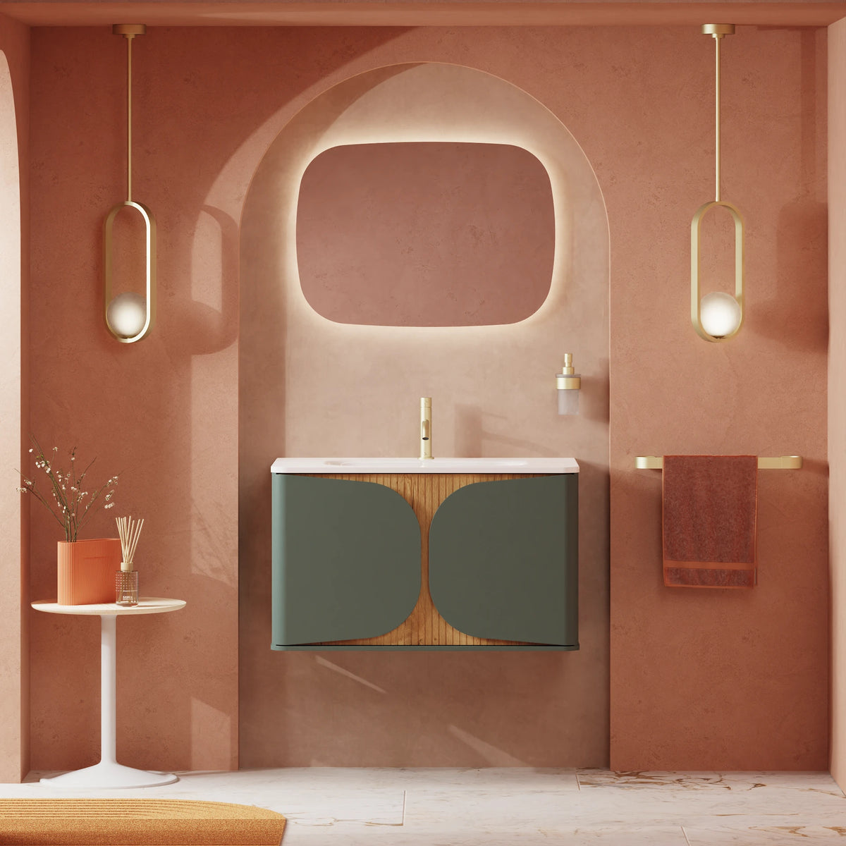 Crosswater Tambour 800 Wall hung Unit with Basin in Sage Green