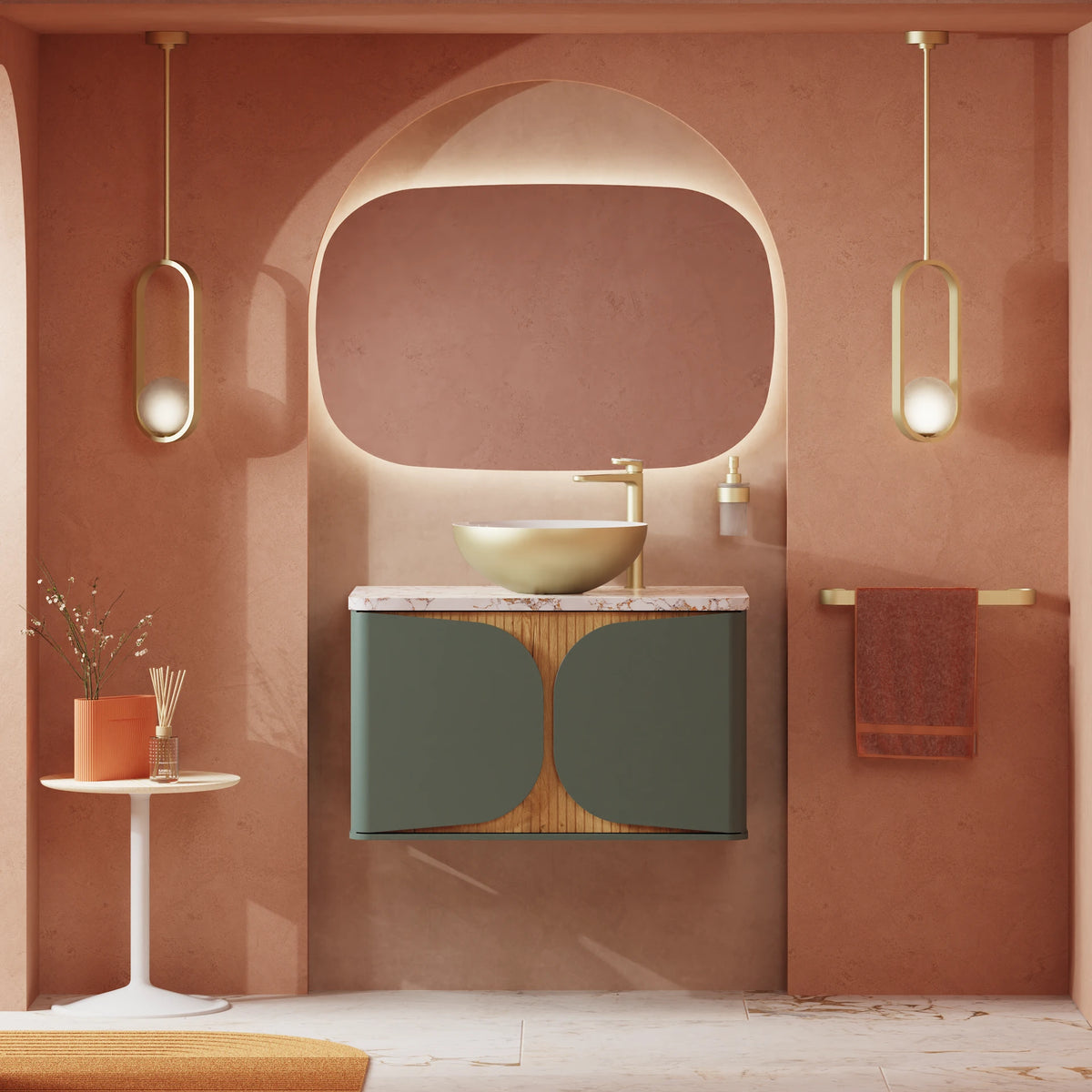 Crosswater Tambour 800 Wall hung Unit with Worktop in Sage Green