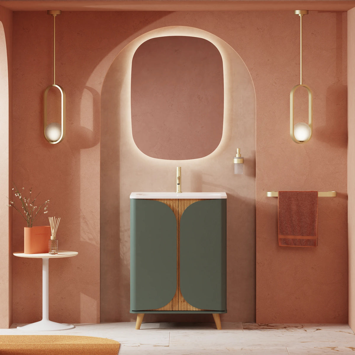 Crosswater Tambour 600 Floorstanding Unit with Basin in Sage Green