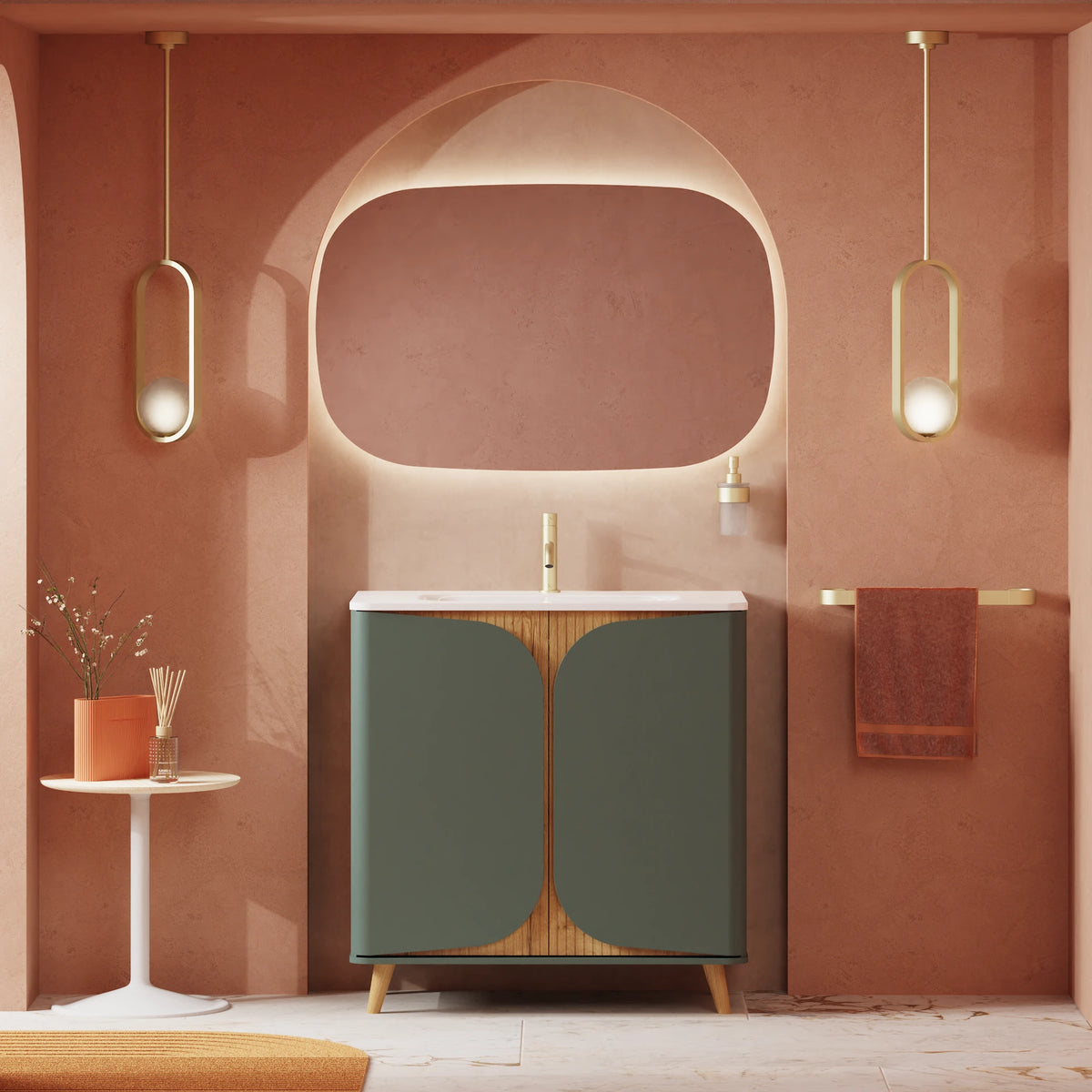 Crosswater Tambour 800 Floorstanding Unit with Basin in Sage Green