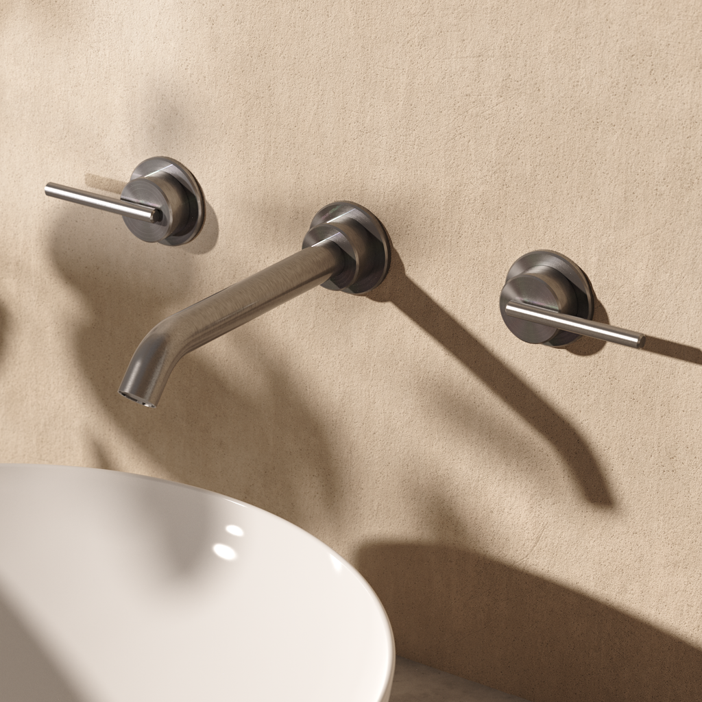 Crosswater 3ONE6 Lever 3 Hole Wall Basin Tap Stainless Steel